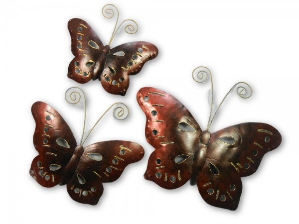 Metal Butterfly Wall Art - Bronze - Set of 3